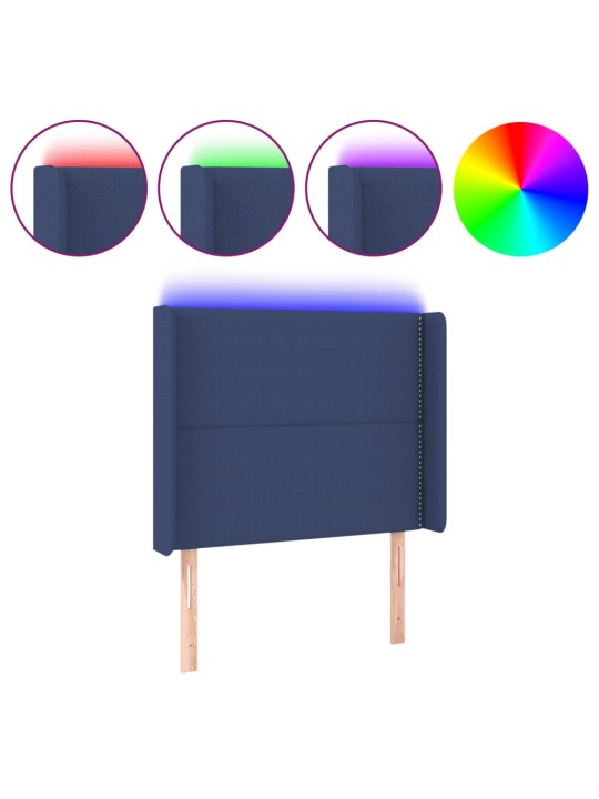Čelo postele s LED modré 103 x 16 x 118/128 cm textil