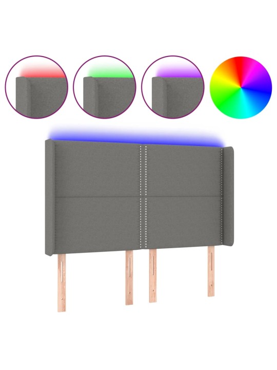 Čelo postele s LED tmavě šedé 147 x 16 x 118/128 cm textil