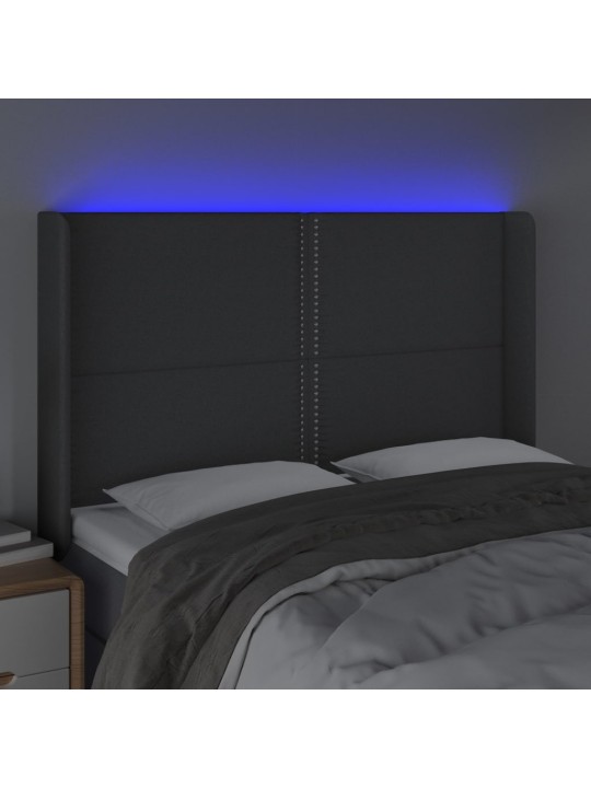Čelo postele s LED tmavě šedé 147 x 16 x 118/128 cm textil