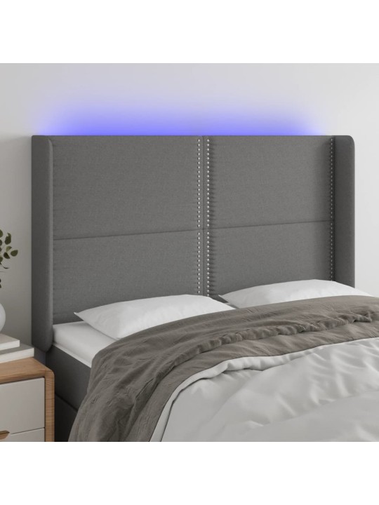 Čelo postele s LED tmavě šedé 147 x 16 x 118/128 cm textil