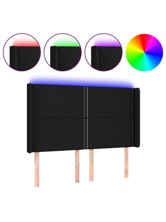Čelo postele s LED černé 147 x 16 x 118/128 cm textil