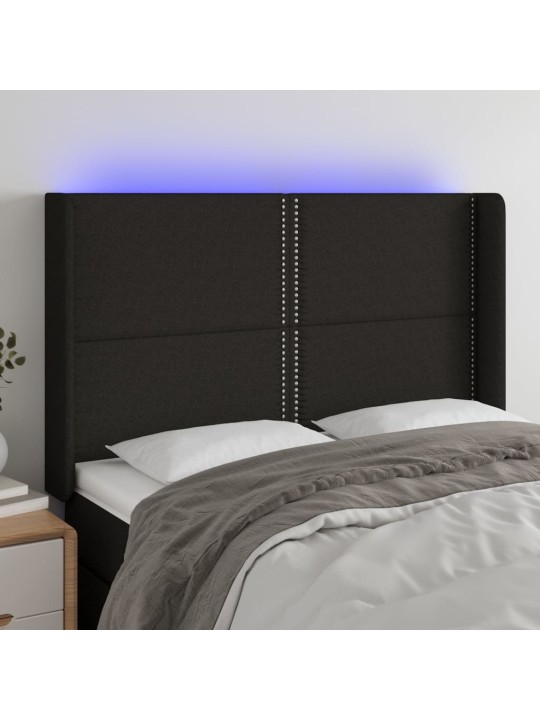 Čelo postele s LED černé 147 x 16 x 118/128 cm textil