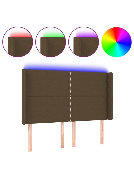Čelo postele s LED tmavě hnědé 147 x 16 x 118/128 cm textil