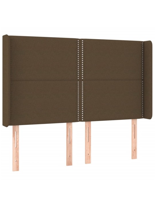 Čelo postele s LED tmavě hnědé 147 x 16 x 118/128 cm textil