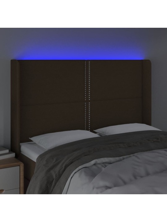 Čelo postele s LED tmavě hnědé 147 x 16 x 118/128 cm textil