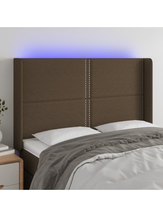 Čelo postele s LED tmavě hnědé 147 x 16 x 118/128 cm textil