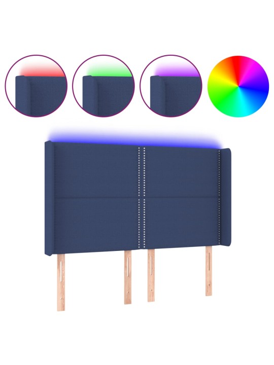 Čelo postele s LED modré 147 x 16 x 118/128 cm textil