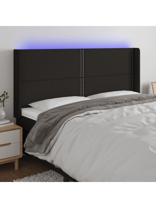 Čelo postele s LED černé 163 x 16 x 118/128 cm textil