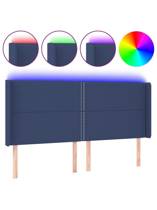 Čelo postele s LED modré 163 x 16 x 118/128 cm textil