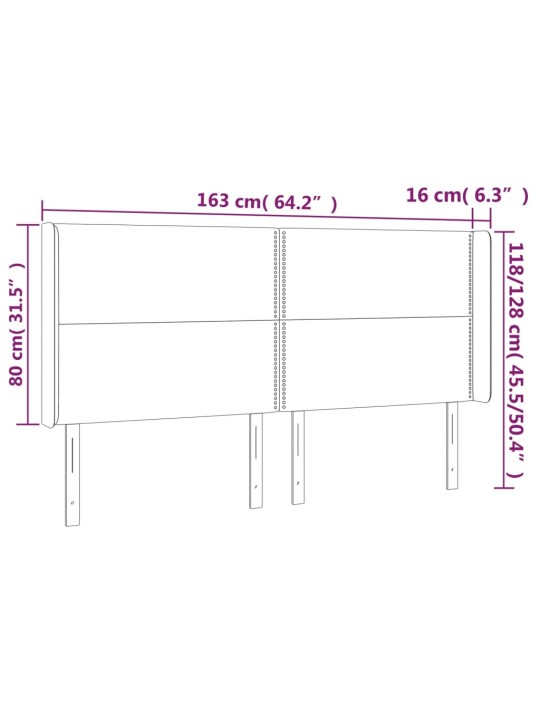 Čelo postele s LED modré 163 x 16 x 118/128 cm textil