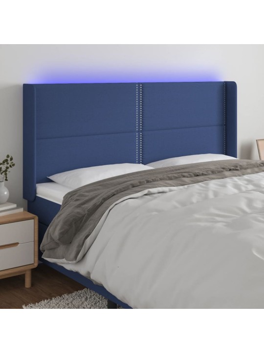 Čelo postele s LED modré 163 x 16 x 118/128 cm textil