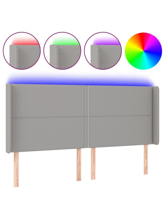 Čelo postele s LED světle šedé 183x16x118/128 cm textil