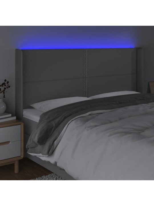 Čelo postele s LED světle šedé 183x16x118/128 cm textil