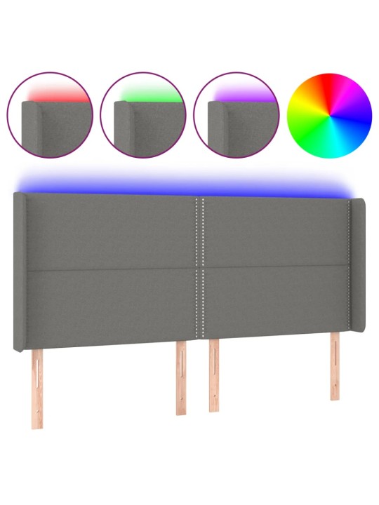 Čelo postele s LED tmavě šedé 183 x 16 x 118/128 cm textil