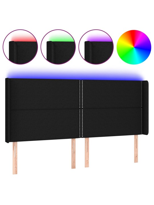 Čelo postele s LED černé 183 x 16 x 118/128 cm textil