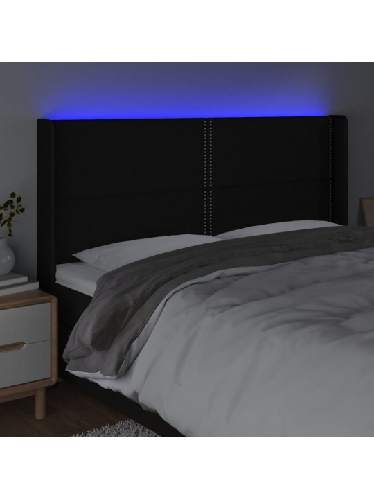 Čelo postele s LED černé 183 x 16 x 118/128 cm textil