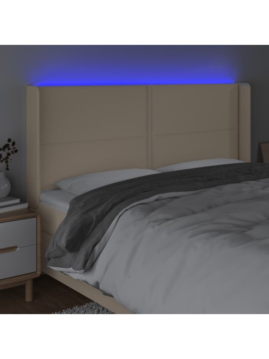 Čelo postele s LED krémové 183 x 16 x 118/128 cm textil