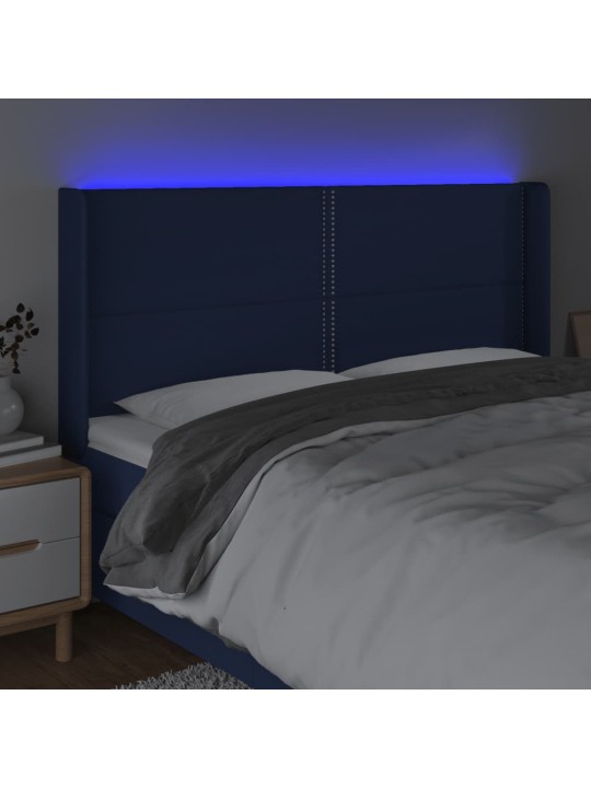 Čelo postele s LED modré 183x16x118/128 cm textil