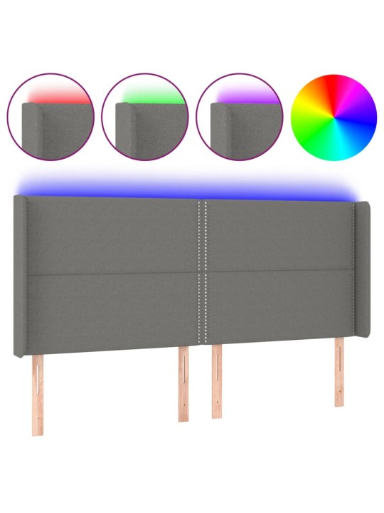 Čelo postele s LED tmavě šedé 203 x 16 x 118/128 cm textil