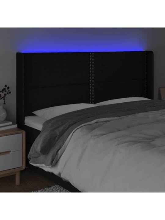 Čelo postele s LED černé 203 x 16 x 118/128 cm textil
