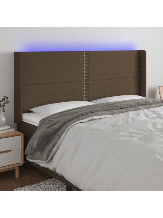 Čelo postele s led tmavě hnědé 203 x 16 x 118/128 cm textil