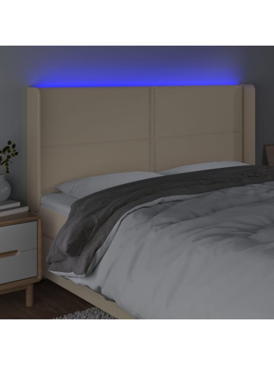 Čelo postele s LED krémové 203 x 16 x 118/128 cm textil