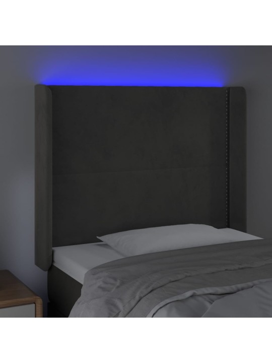 Čelo postele s LED tmavě šedé 83 x 16 x 118/128 cm samet