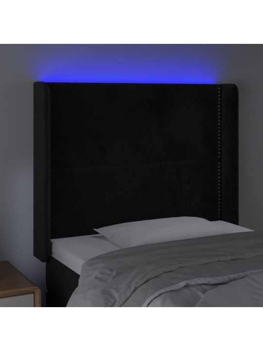 Čelo postele s LED černé 83 x 16 x 118/128 cm samet