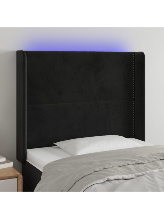 Čelo postele s LED černé 83 x 16 x 118/128 cm samet