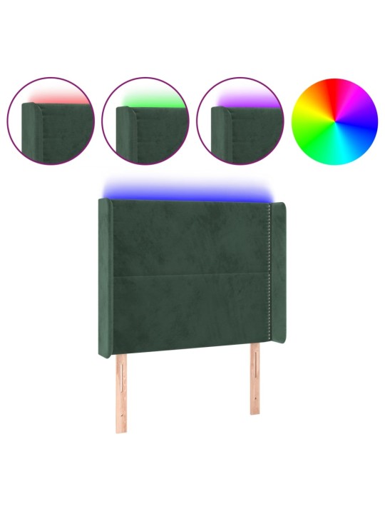 Čelo postele s LED tmavě zelené 83 x 16 x 118/128 cm samet