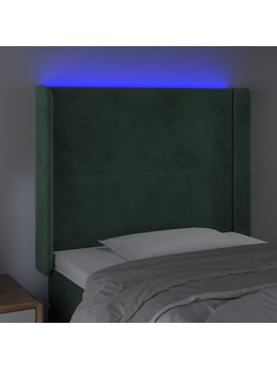 Čelo postele s LED tmavě zelené 83 x 16 x 118/128 cm samet