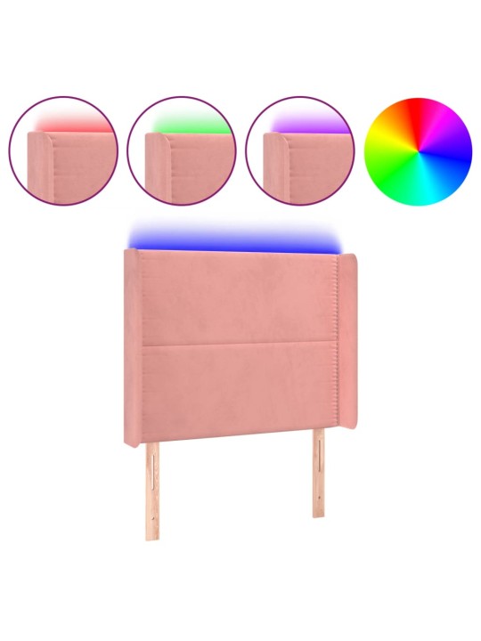Čelo postele s LED růžové 83 x 16 x 118/128 cm samet