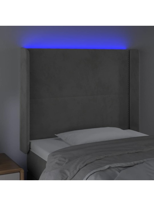 Čelo postele s LED světle šedé 93x16x118/128 cm samet