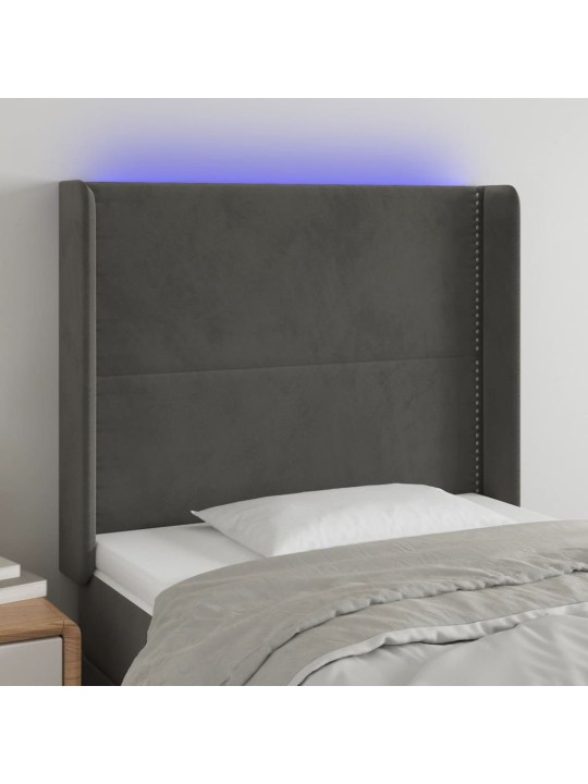 Čelo postele s LED tmavě šedé 93 x 16 x 118/128 cm samet