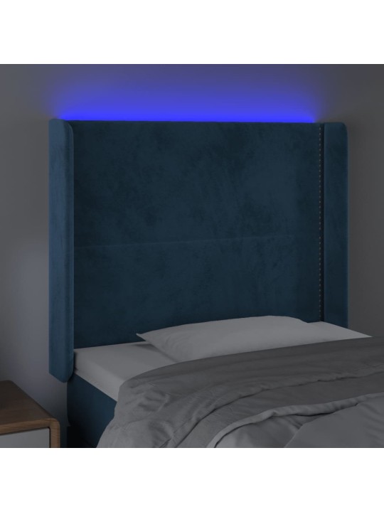 Čelo postele s LED tmavě modré 93 x 16 x 118/128 cm samet