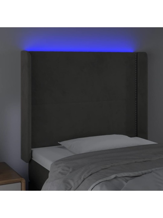 Čelo postele s LED světle šedé 103 x 16 x 118/128 cm samet