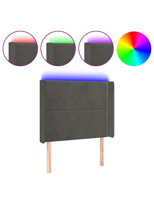 Čelo postele s LED tmavě šedé 103 x 16 x 118/128 cm samet