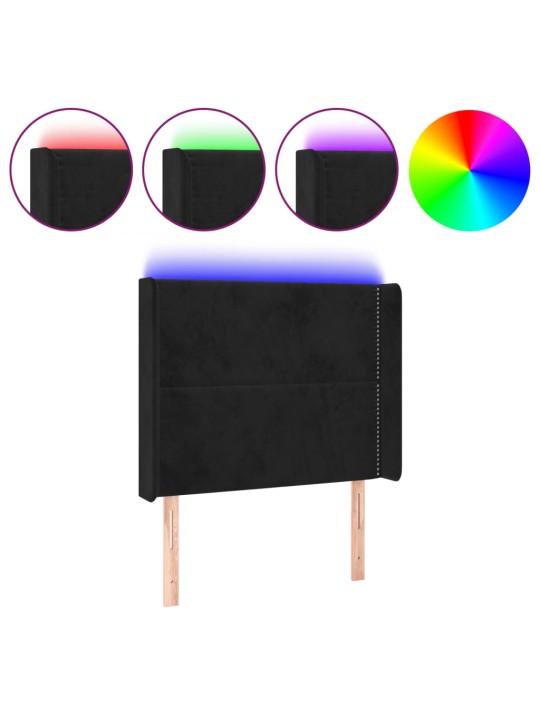 Čelo postele s LED černé 103 x 16 x 118/128 cm samet