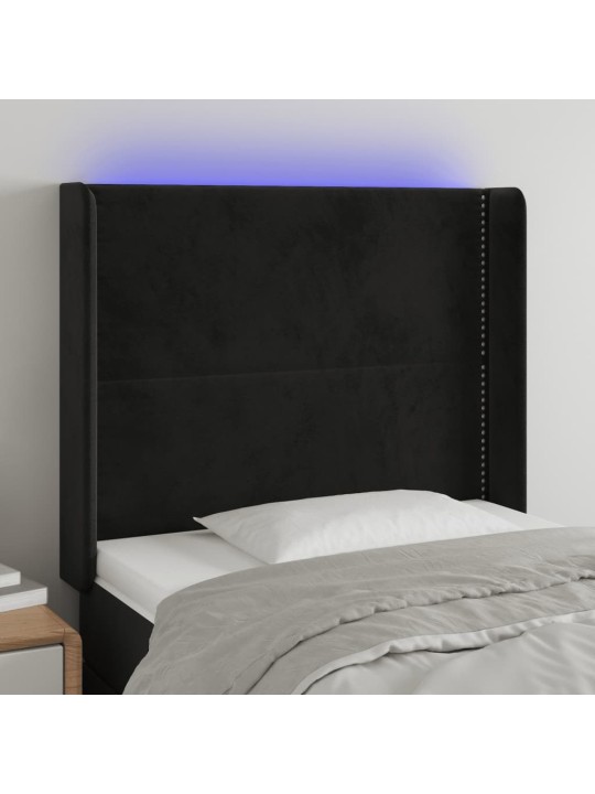 Čelo postele s LED černé 103 x 16 x 118/128 cm samet