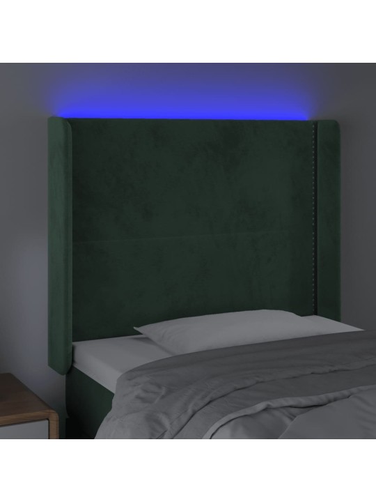 Čelo postele s LED tmavě zelené 103 x 16 x 118/128 cm samet