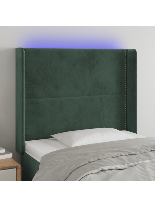 Čelo postele s LED tmavě zelené 103 x 16 x 118/128 cm samet