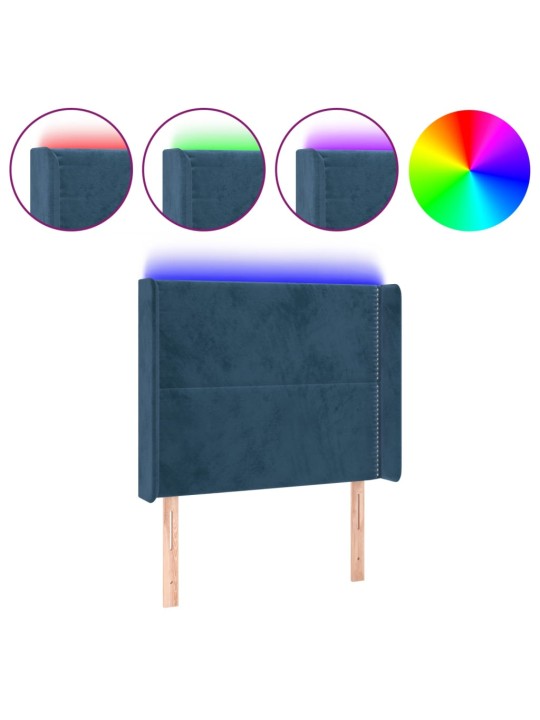Čelo postele s LED tmavě modré 103 x 16 x 118/128 cm textil