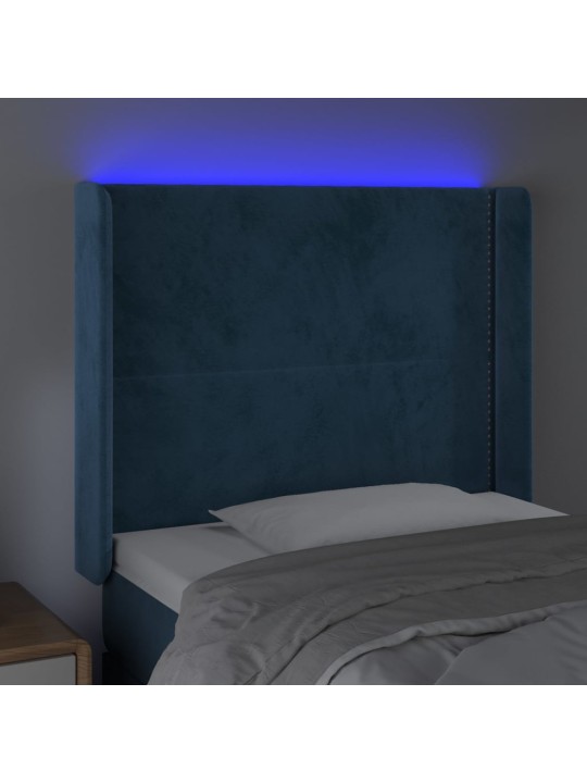 Čelo postele s LED tmavě modré 103 x 16 x 118/128 cm textil