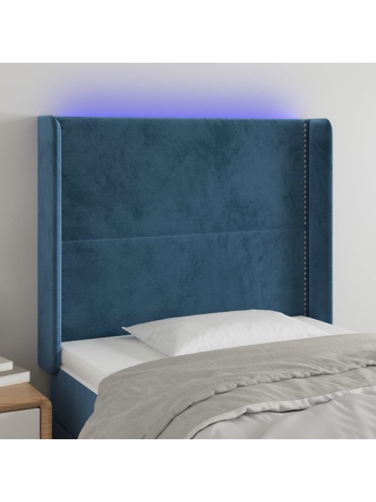 Čelo postele s LED tmavě modré 103 x 16 x 118/128 cm textil