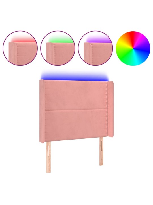 Čelo postele s LED růžové 103 x 16 x 118/128 cm samet