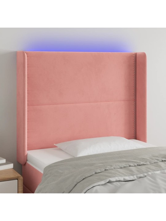 Čelo postele s LED růžové 103 x 16 x 118/128 cm samet