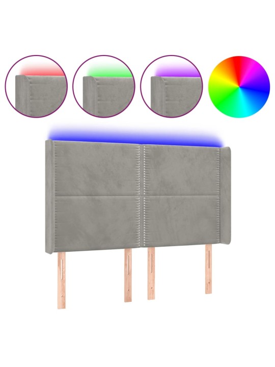 Čelo postele s LED světle šedé 147x16x118/128 cm samet