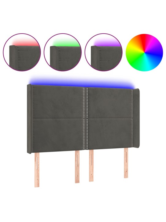 Čelo postele s LED tmavě šedé 147 x 16 x 118/128 cm samet
