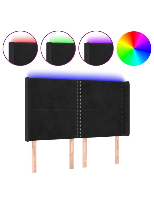 Čelo postele s LED černé 147 x 16 x 118/128 cm samet