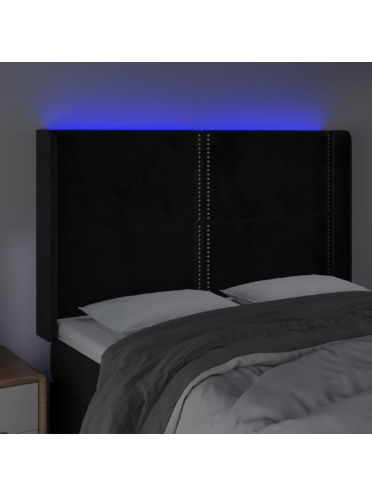 Čelo postele s LED černé 147 x 16 x 118/128 cm samet